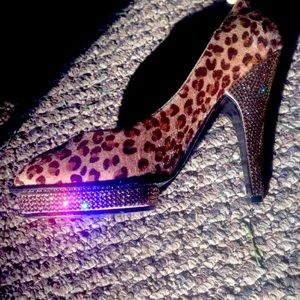 Betsey Johnson peep platform cowhide &crystals